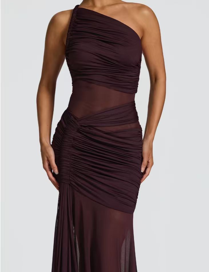 Slant Shoulder Mesh Cutout Carla Dress